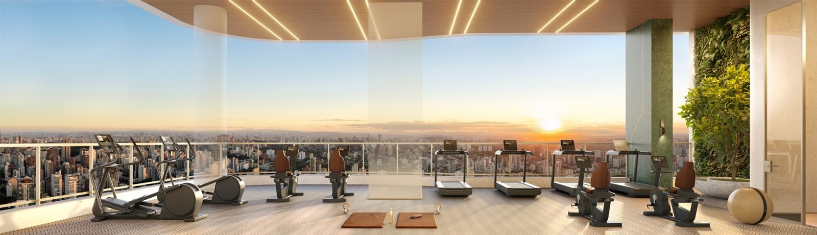 Terraço fitness ao entardecer