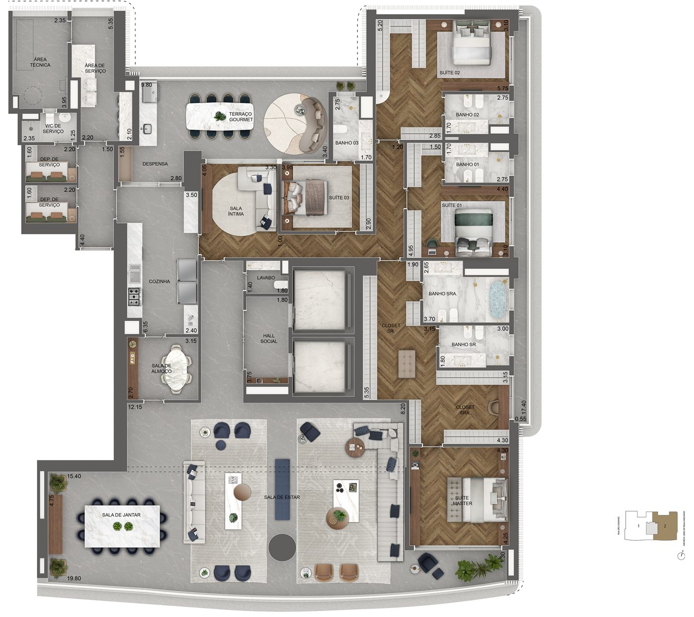 Planta Torre Venezia — Final 2 — Padrão, 464,50 m²