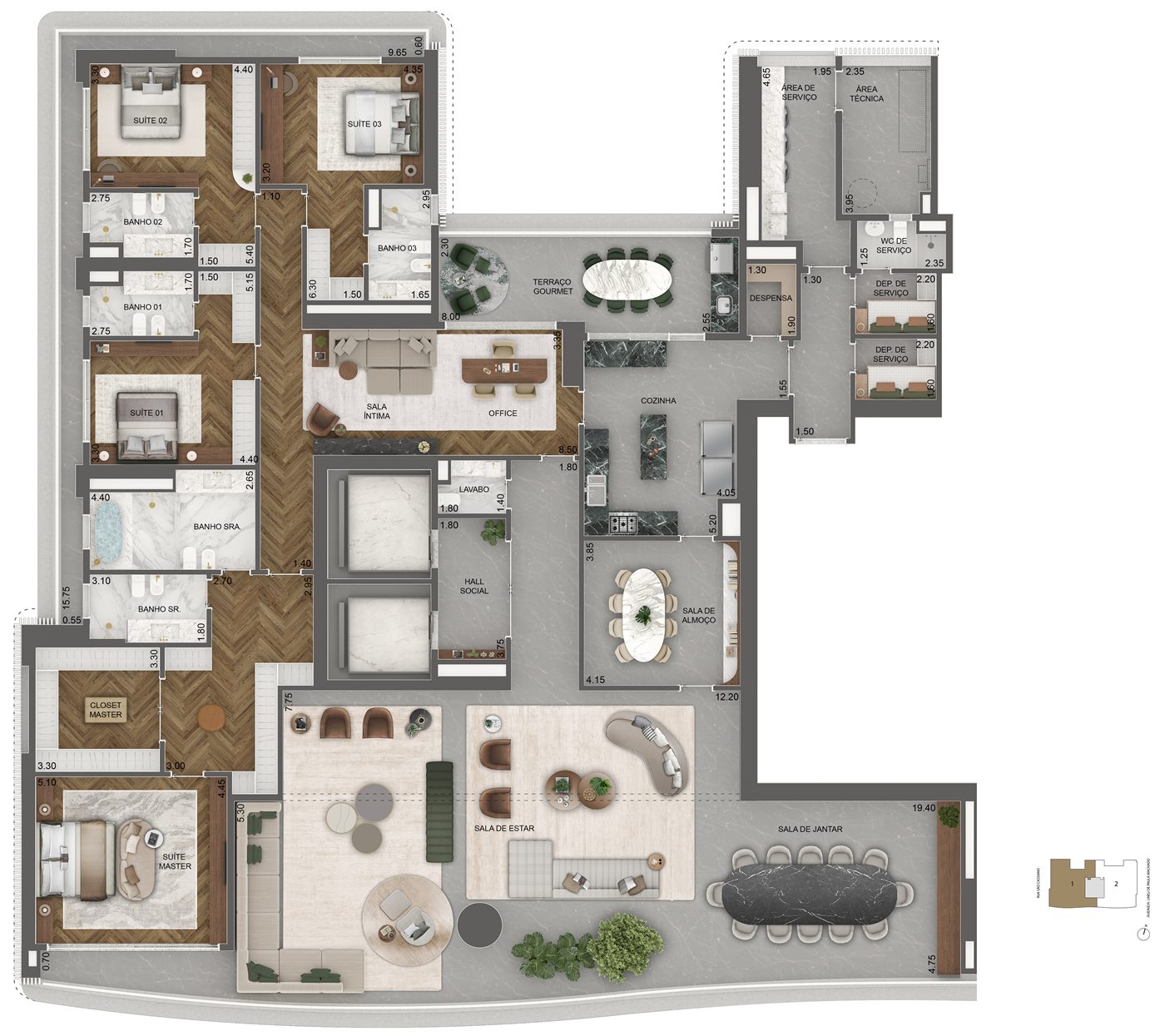 Planta Torre Venezia — Final 1 — Padrão, 515 m²